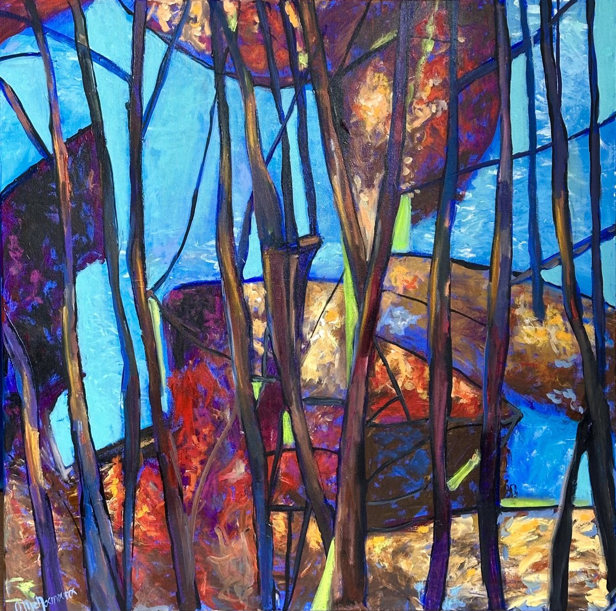 Expressive Abstract Painting By Olga Mcnamara Biennaleartist, 31 X 31", I Ask The Silence, Original Artwork