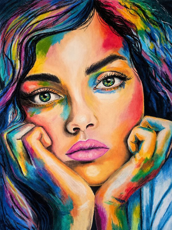 Pink Melancholy-Colorful Female Portrait