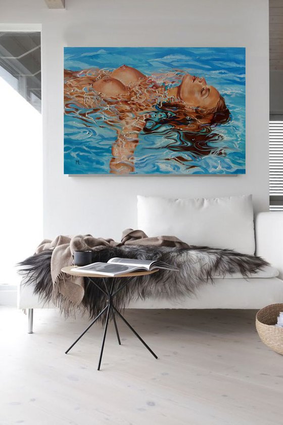 XL large " RELAX TIME " 100 x 70 cm SWIMMING POOL original painting  GIFT MODERN URBAN ART OFFICE ART DECOR HOME DECOR GIFT IDEA