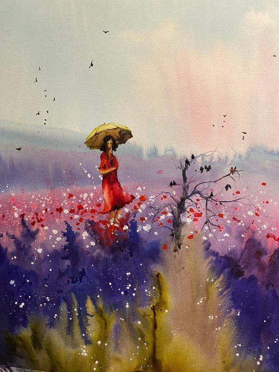 Watercolor “Beauty of lavender and poppies” perfect gift