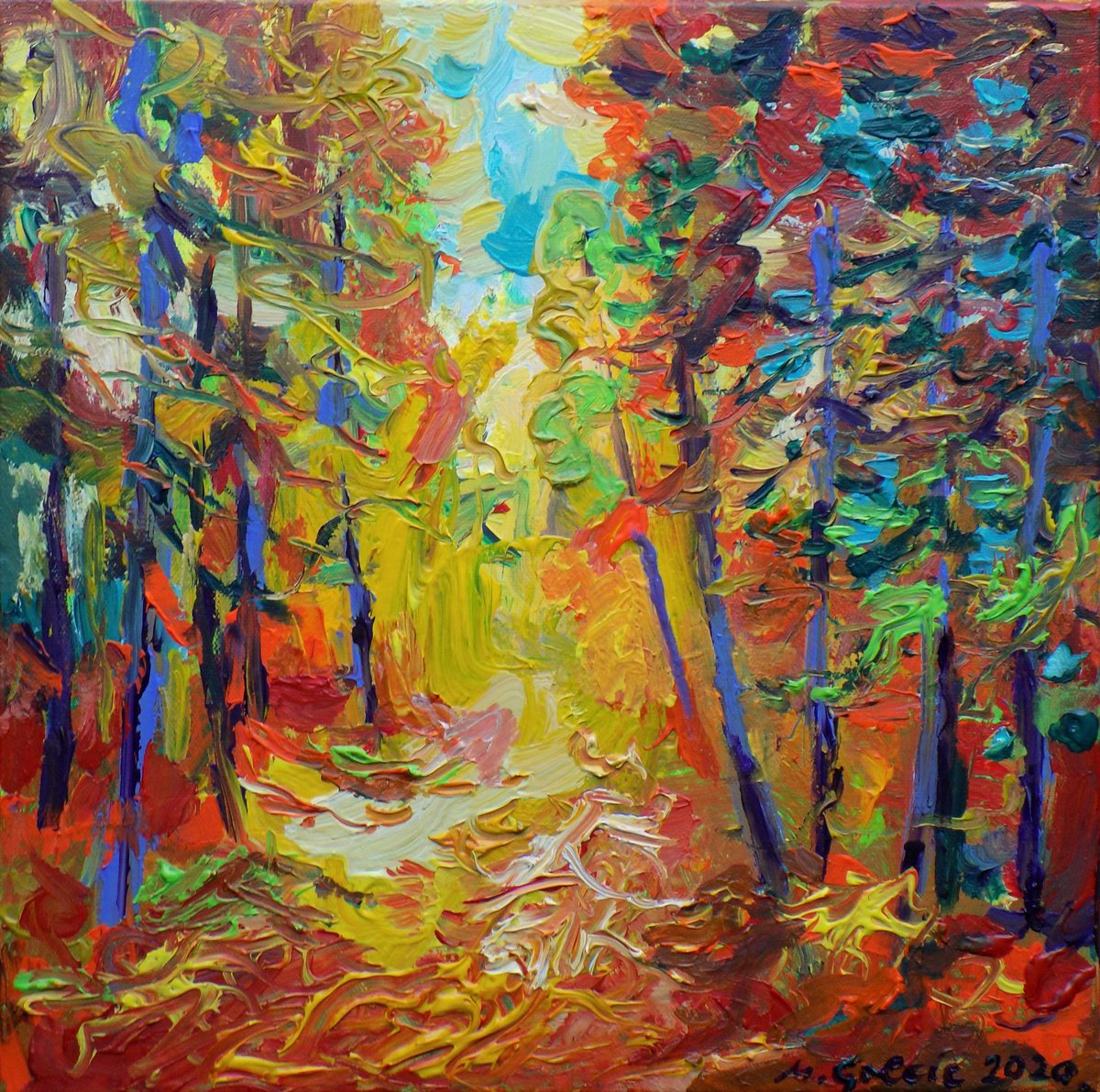  Forest Path In Orange By Maja Grecic, 14 X 14, Artwork For Sale On Artfinder