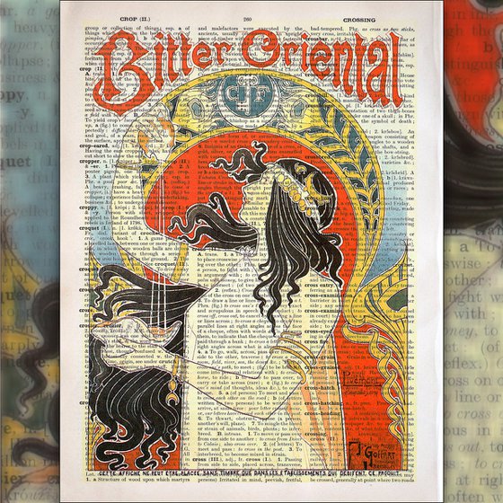 Bitter Oriental - Collage Art Print on Large Real English Dictionary Vintage Book Page