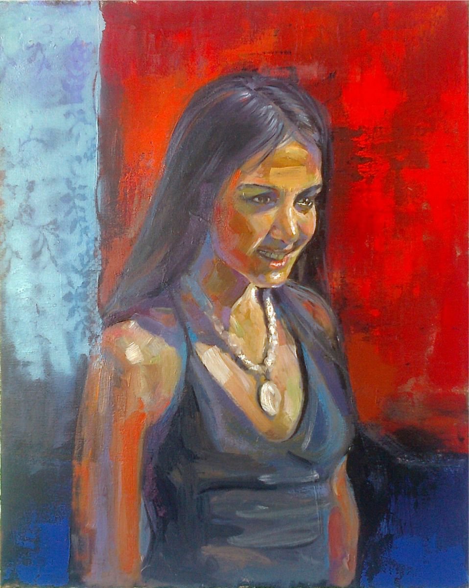 Impressionistic Portrait Oil Painting By Kamsar Ohanyan, 16 X 20", Girl Figure, Original Artwork