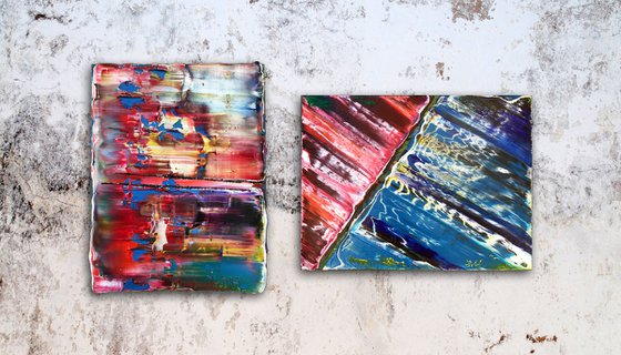 “Dreaming Of The Ocean” - Original Abstract Diptych oil paintings on canvas - 21” x 12”