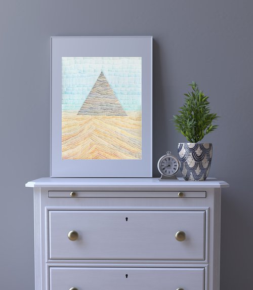 Watercolor abstract pyramid in desert sands by Liliya Rodnikova