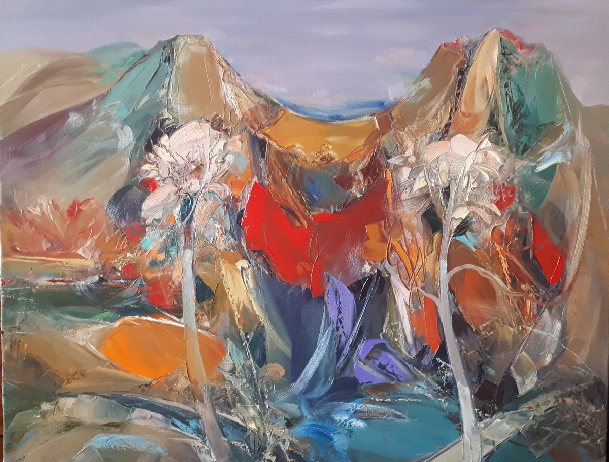 Impressionistic Landscape Oil Painting By Kamo Atoyan, 39 X 31", Abstract Landscape, Original Artwork