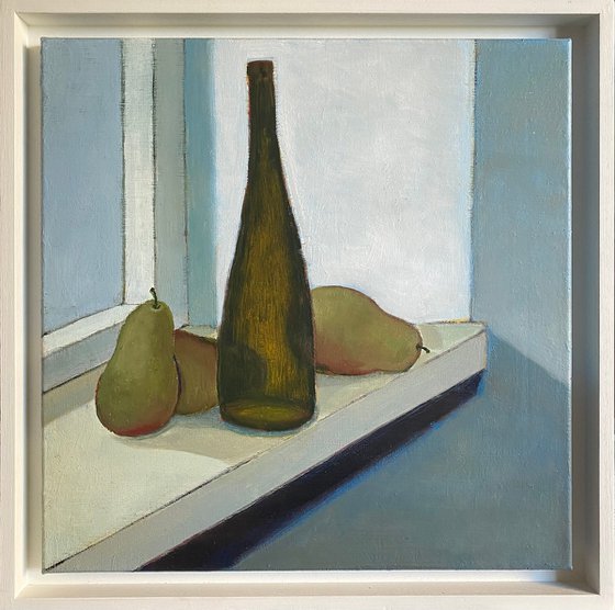 Bottle and Pears in Window