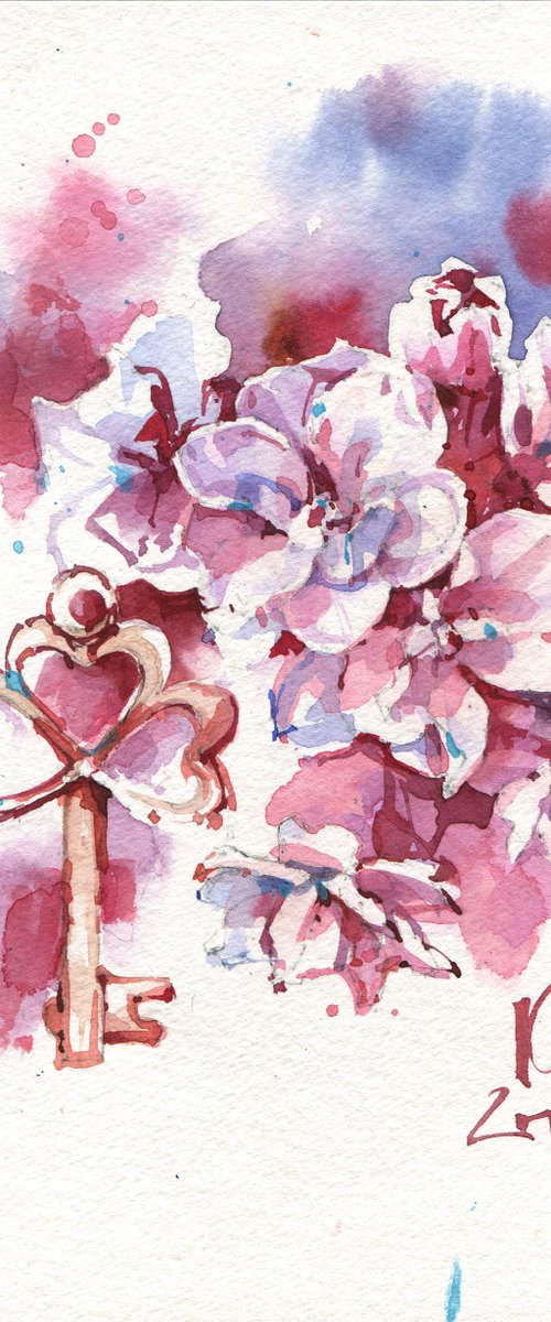 "The key" original watercolor sketch small format by Ksenia Selianko