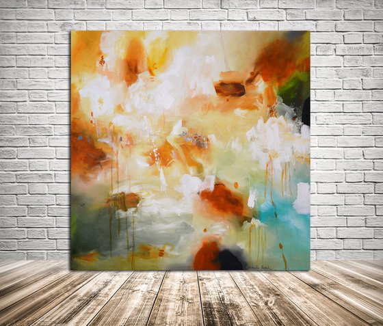 Abstract large painting - Reef - red, blue and yellow square art