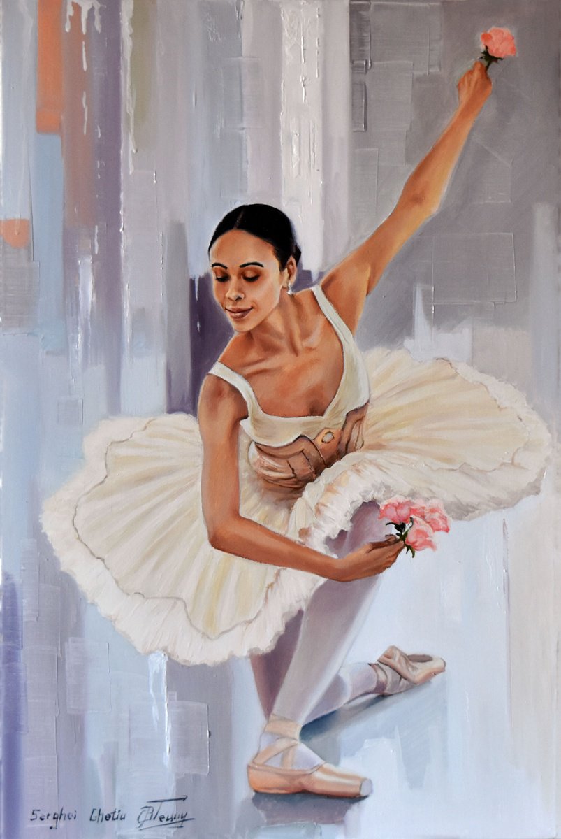 Impressionistic Portrait Oil Painting By Serghei Ghetiu, 16 X 24", Dancing With Flowers, Original Artwork