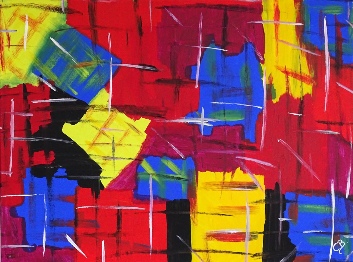 Abstract Acrylic Painting By Cb., 31 X 24, United Colors, Original Artwork