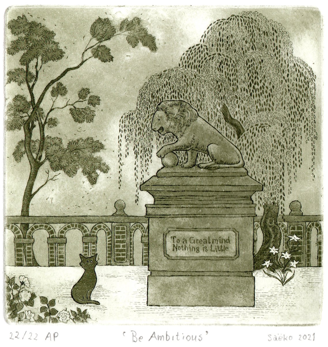 Illustrative Animal Etchings & Engravings By Saeko, 4 X 4", Be Ambitious, Original Artwork