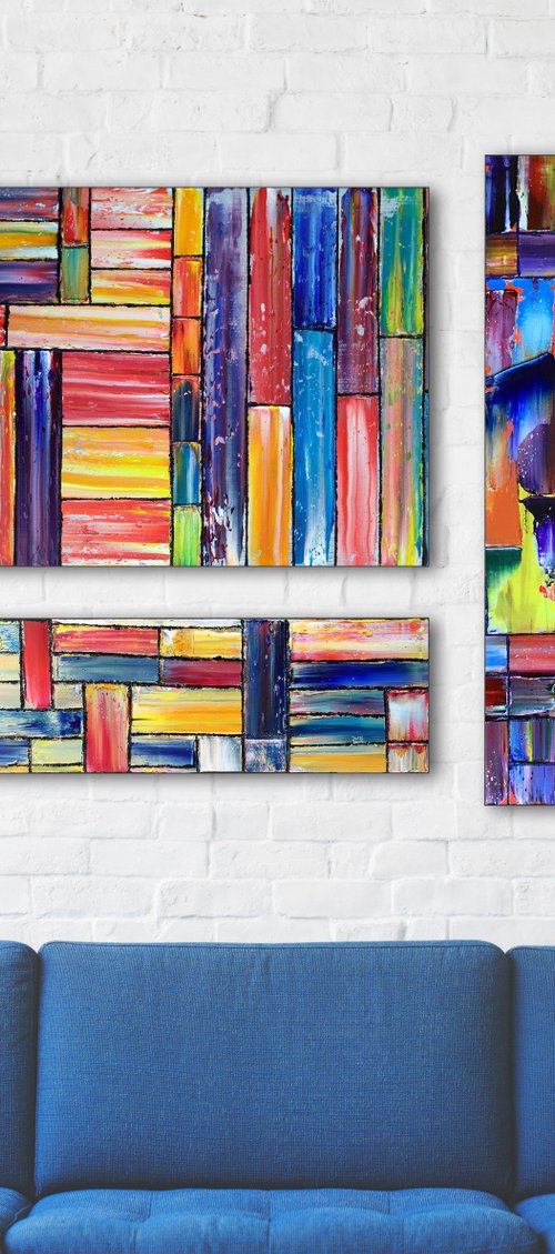 "Built For This" -  Save As A Series - Original PMS Abstract Triptych Oil Paintings On Wood - 34" x 32" by Preston M. Smith (PMS)