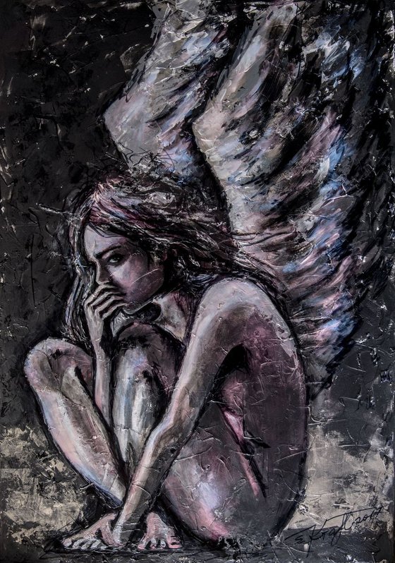"Fallen Angel ",Original Acrylic painting on canvas,large format 60x90x3cm