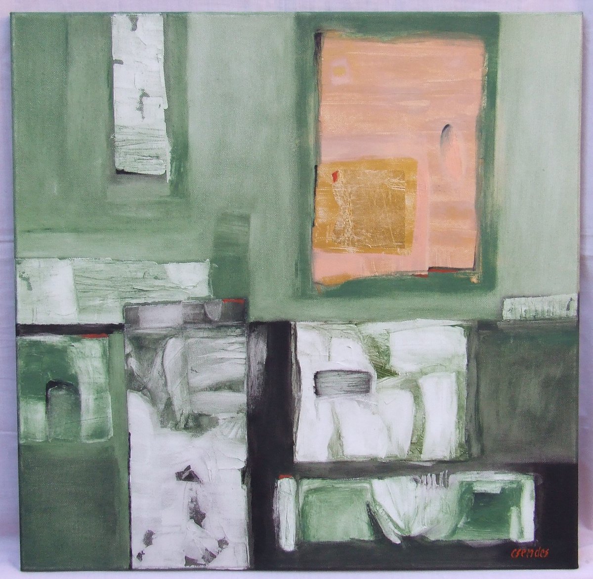 Abstract Oil Painting By Csaba Csendes, 23 X 23, Message Ii., Original Artwork