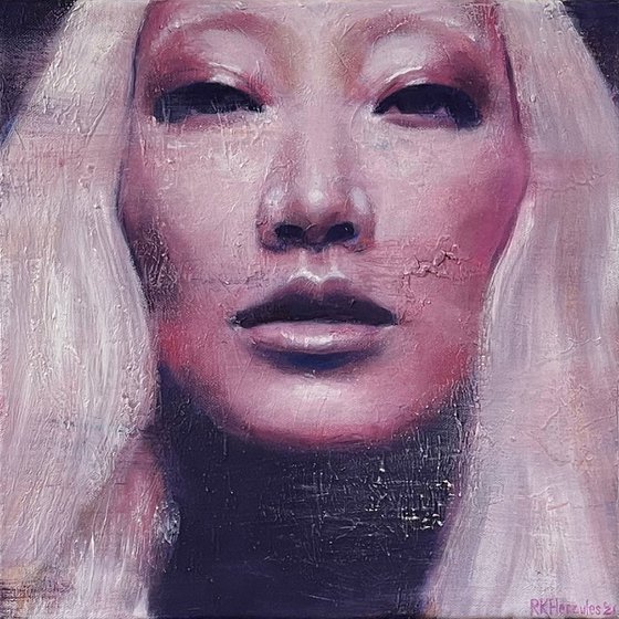 Soo Joo | blonde asian female contemporary portrait of model oil paint on canvas Painting by RKH