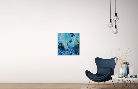 Abstract Tropical Flowers #2. Floral Garden. Blue Abstract Flowers. (51x51cm) Modern Art