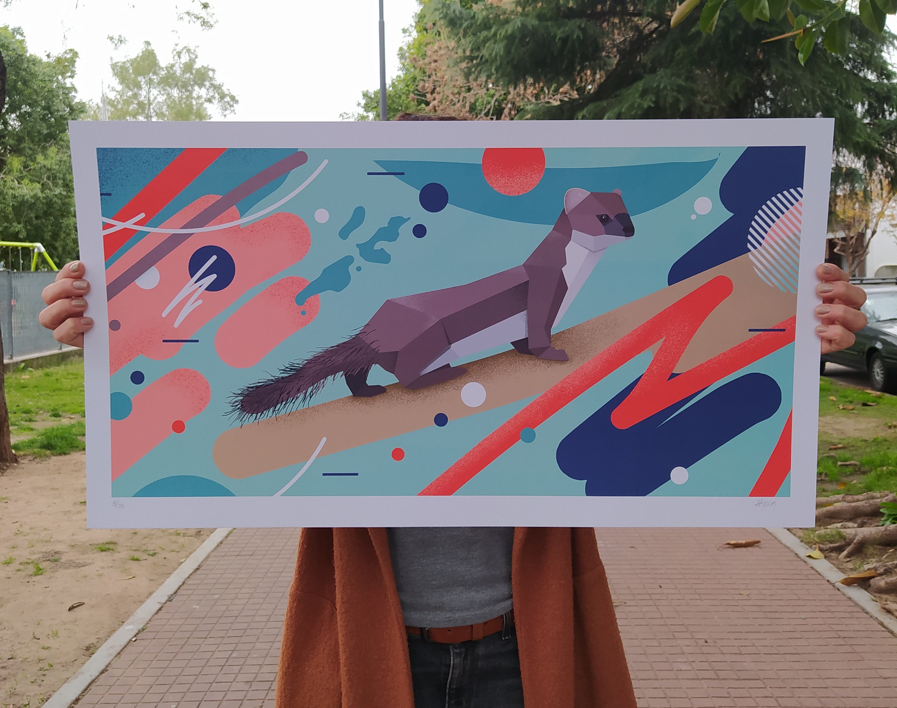 Urban And Pop Animal Giclee Print By Andres Agosin Monk, 28 X 15, Sarigueya, Original Artwork