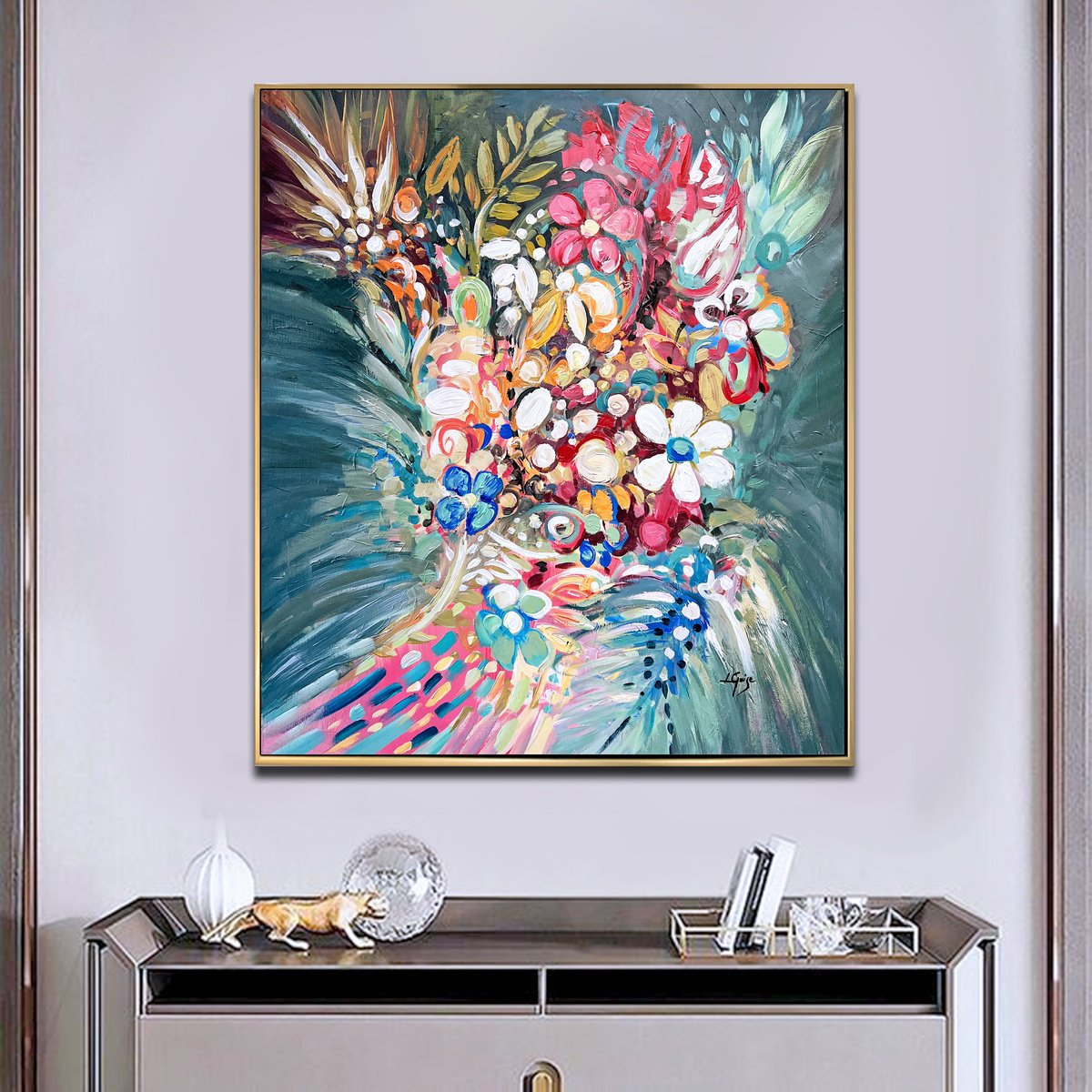 Abstract Botanical Acrylic Painting By Lana Guise, 29 X 33", The Birth Of Spring, Original Artwork