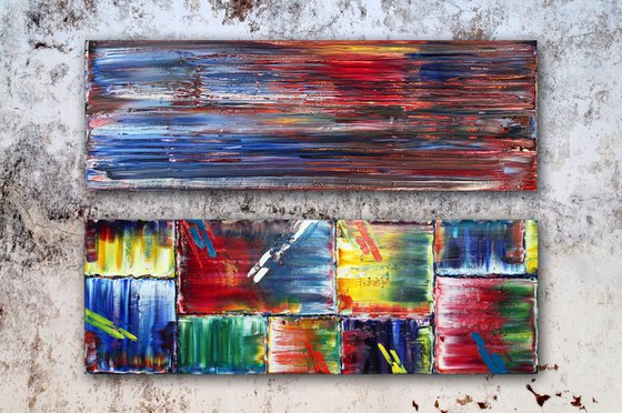 "Duel" - Save As A Series - Original PMS Abstract Oil Painting Diptych On Canvas - 36" x 24"