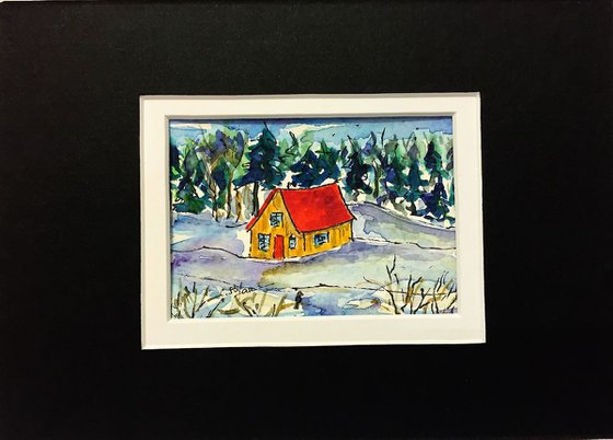 Cabin in the Winter (ACEO with Mat)