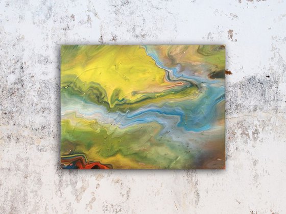 "A River Runs Through It" - Original Small Abstract PMS Fluid Acrylic Painting - 12 x 9 inches