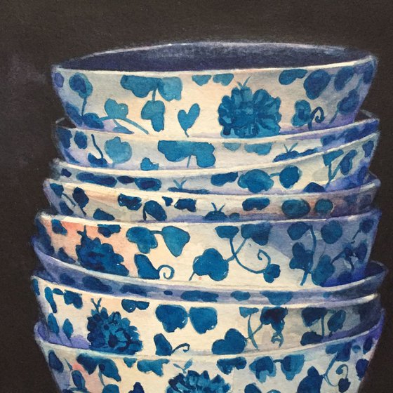 Sketch of blue bowls