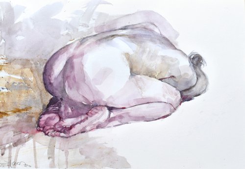 Curled up woman by Goran Žigolić Watercolors