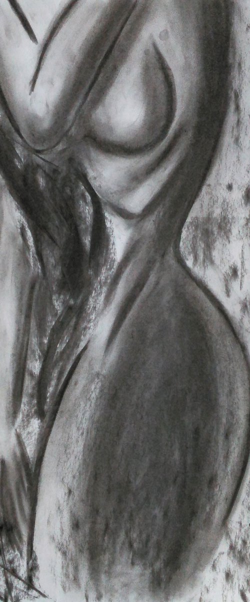 Female nude original charcoal drawing on paper by Halyna Kirichenko