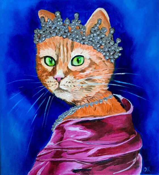 The CAT QUEEN inspired by portrait of Queen Elizabeth II home  urban art feline art for cat lovers gift idea