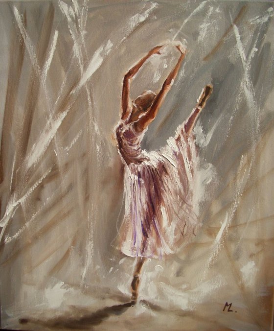 " MYSTERY OF BALLET "- ballerina liGHt  ORIGINAL OIL PAINTING, GIFT, PALETTE KNIFE