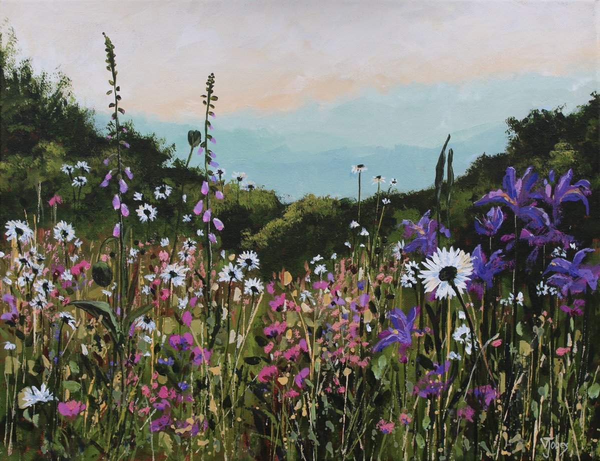 Impressionistic Landscape Acrylic Painting By Valerie Jobes, 18 X 14", Morning Light, Original Artwork