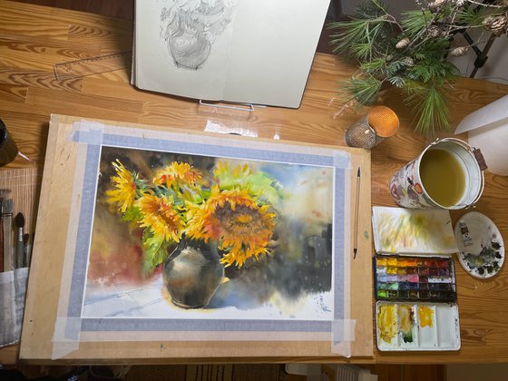 Sunflowers in a jug