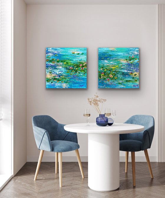 Walking By The WaterGarden - Waterlily Pond Diptych