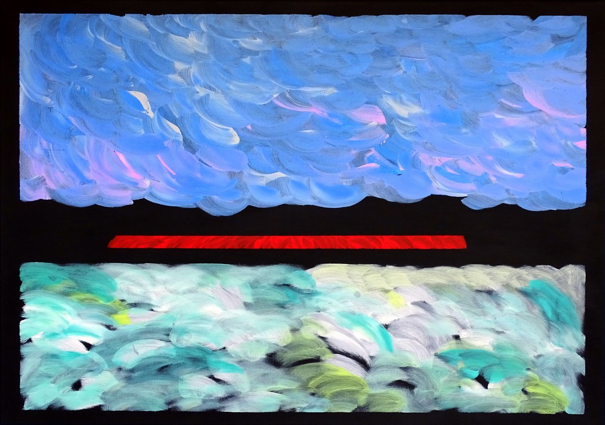 Abstract Landscape Acrylic Painting By Cb., 39 X 28, Sunset In Spring Time, Original Artwork