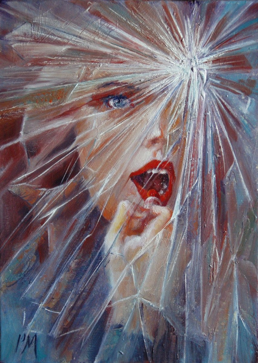 Expressive Portrait Oil Painting By Isabel Mahe, 12 X 15, Lipstick, Original Artwork