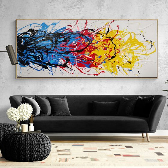 Colour Crash 240cm x 100cm Textured Abstract Art