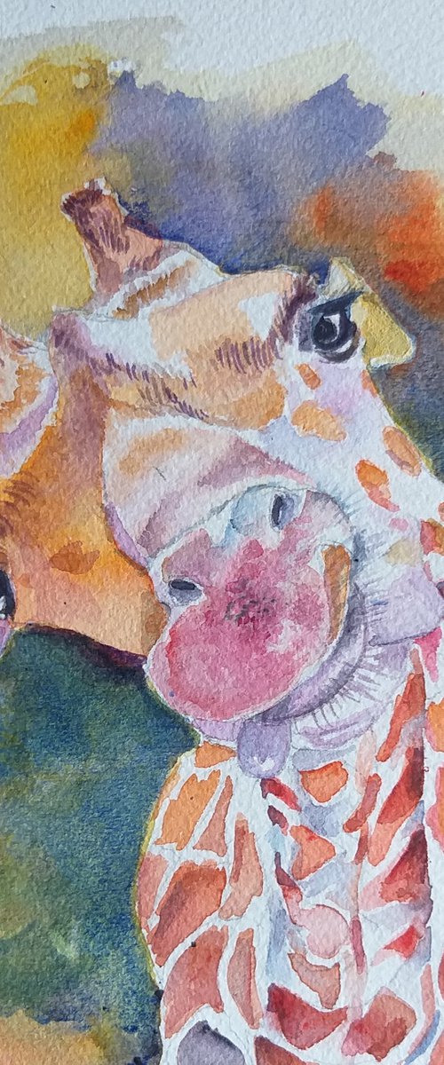 Baby Giraffe, animal, gift, animals watercolor painting by Geeta Yerra