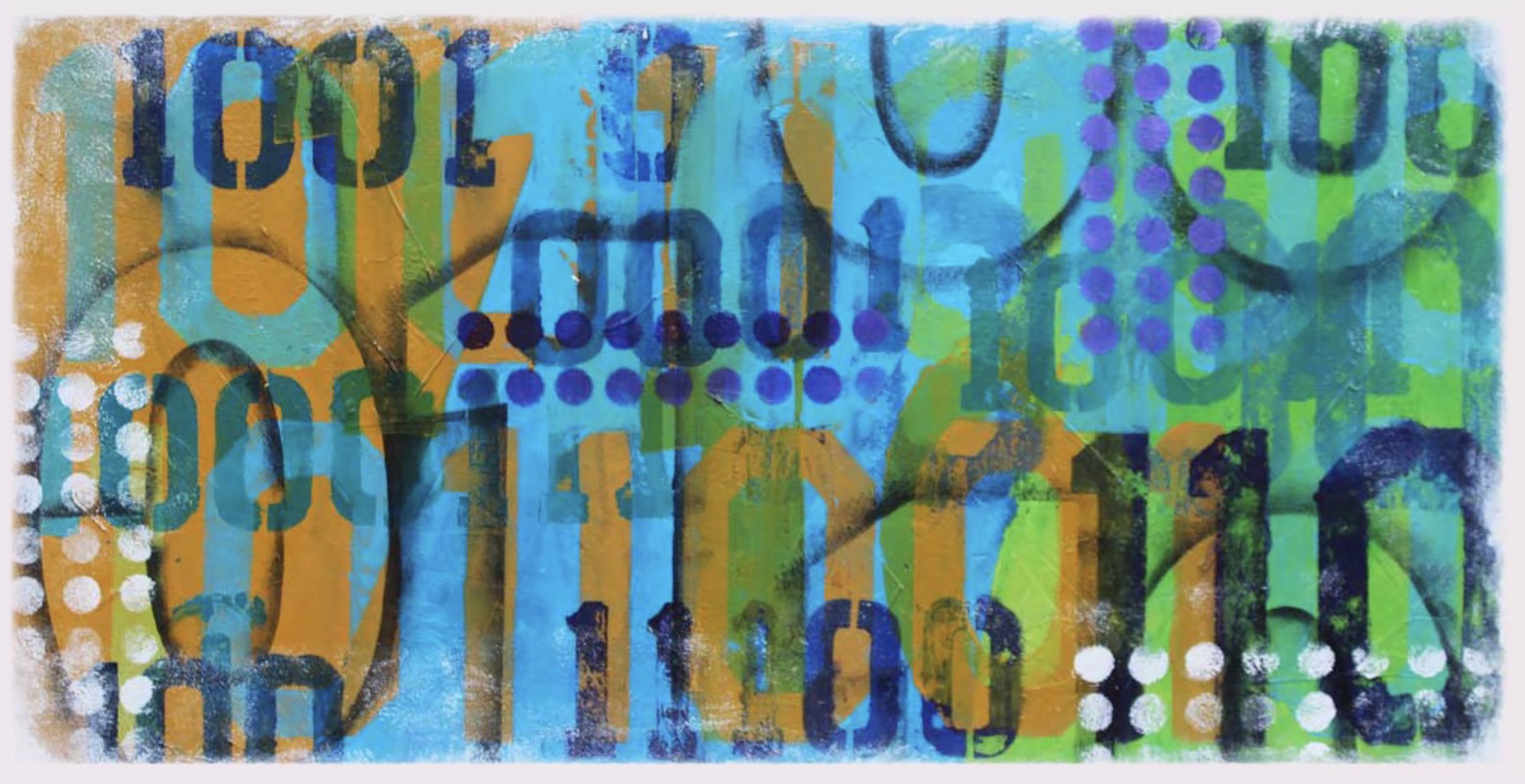 Typographic Abstract Acrylic Painting By Andrew Watt, 39 X 20, Binary, Original Artwork