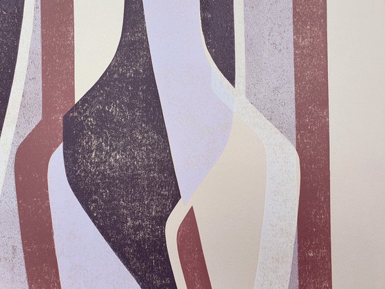 Vases Abstract Shapes ⋅ Original linocut print on ivory paper