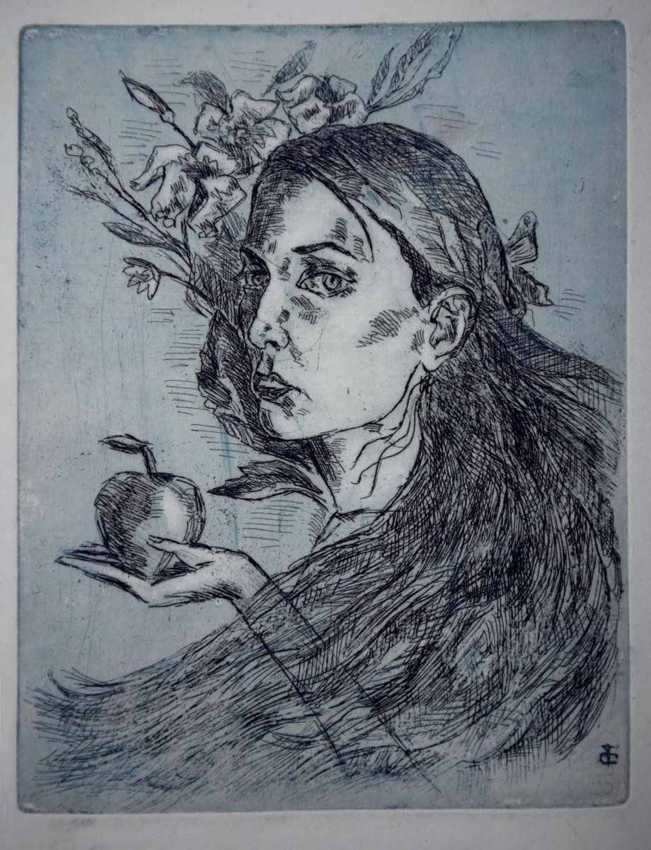 Illustrative Portrait Etchings & Engravings By Kateryna Bortsova, 6 X 7", Graphic Portrait Spring, Original Artwork