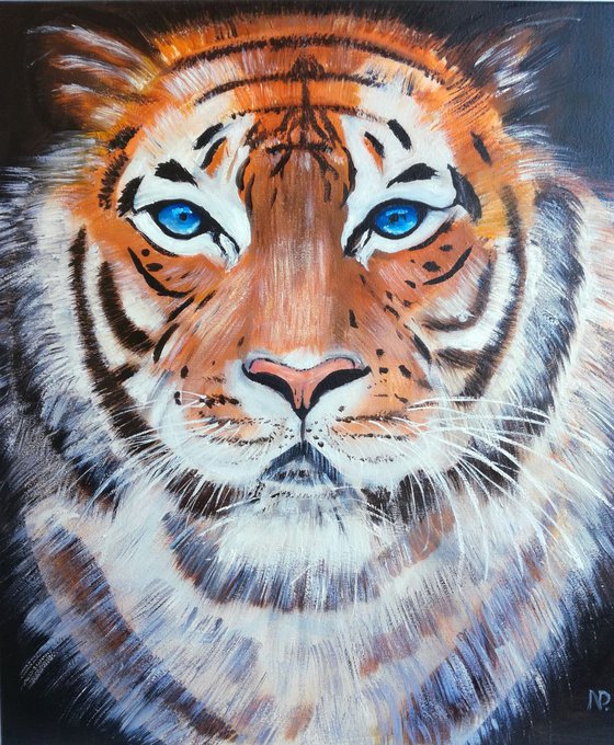 Tiger's sight, animal portrait, gift, original oil painting