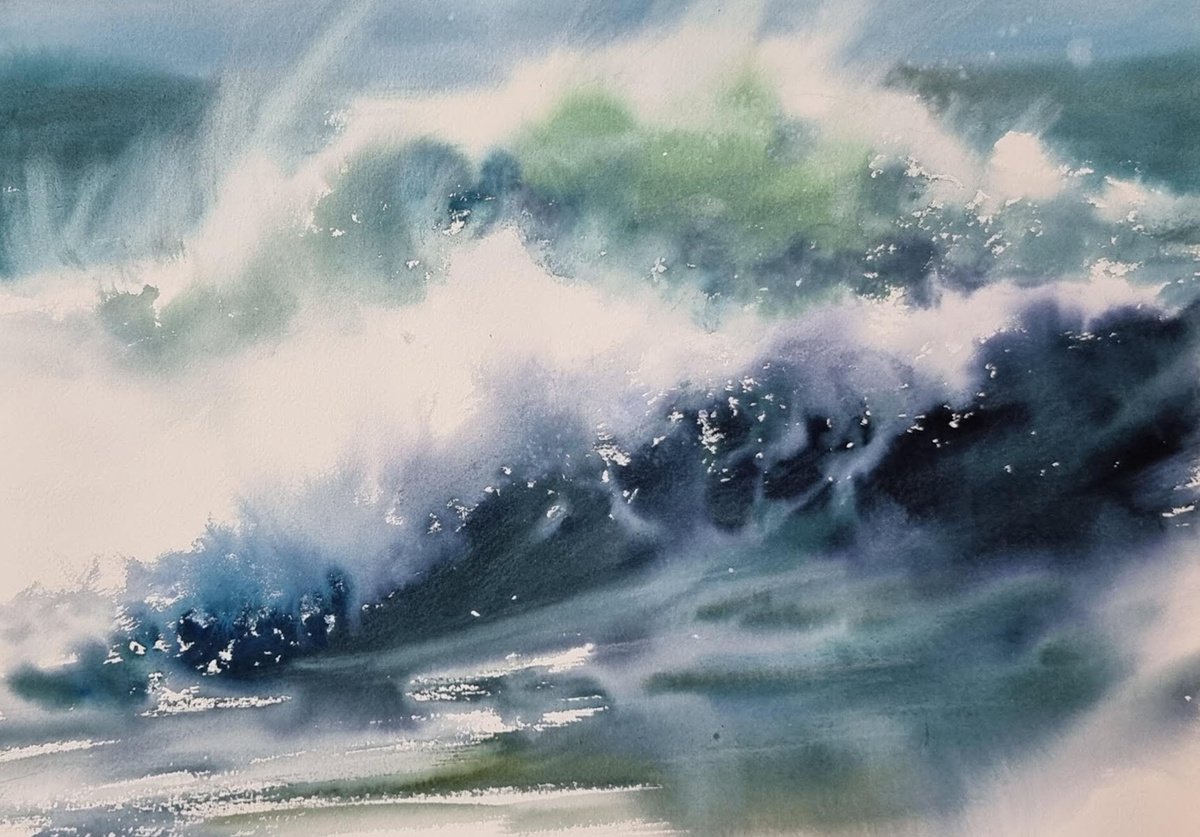 Impressionistic Watercolour , The Sunny Wave By Elena Genkin, 16 X 12, Artwork For Sale On Artfinder