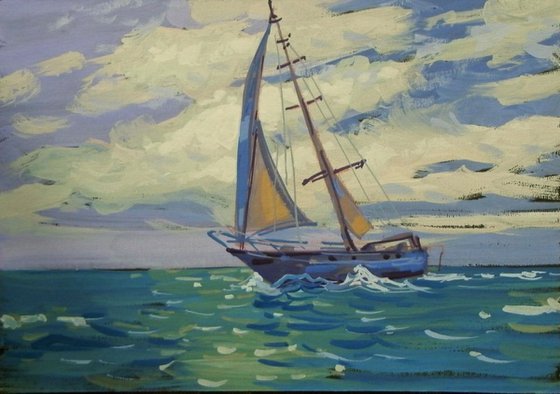 Yachts. Original painting 30x21 cm