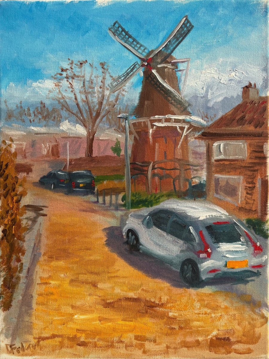 Impressionistic Landscape Oil Painting By Dmitry Fedorov, 12 X 16, The Windmill In Dalen, Original Artwork