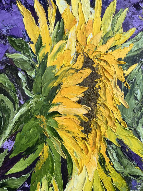 Sunflowers oil impasto painting