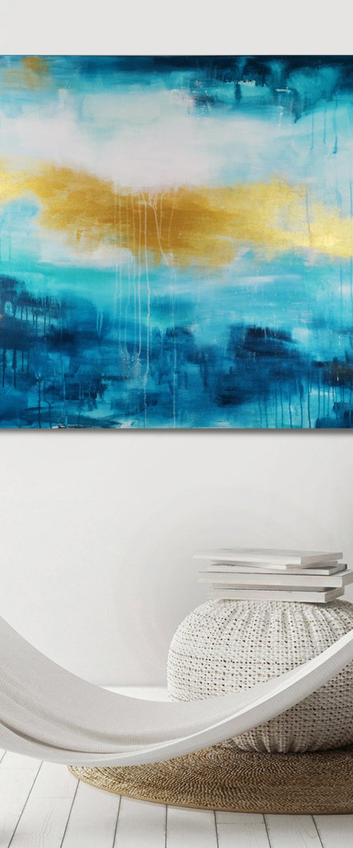 FLOATING GOLD #7 - Large abstract Seascape by Stefanie Rogge