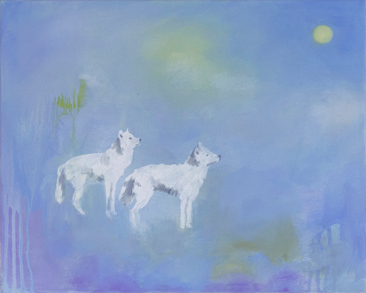 Two White Wolves And The Moon by Lisa Braun