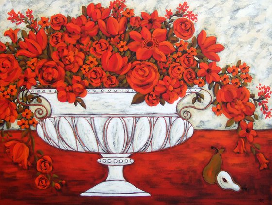 Red Bouquet with White Vase