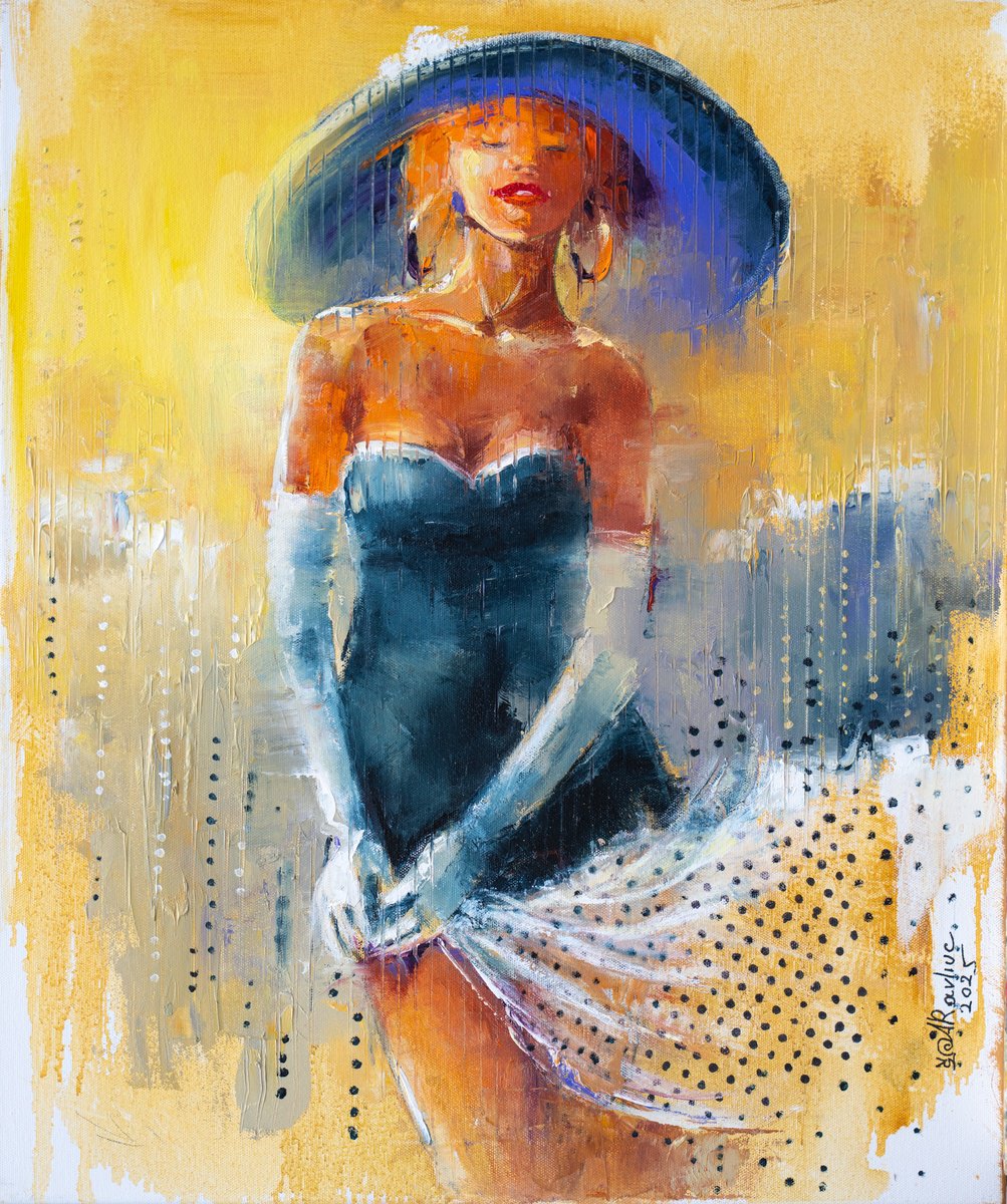 Impressionistic Portrait Oil Painting By Anna Ravliuc, 20 X 24, Summer In Polka Dot, Original Artwork